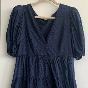 Abercrombie & Fitch Plunge Puff Sleeve Mini Dress Blue, Size L